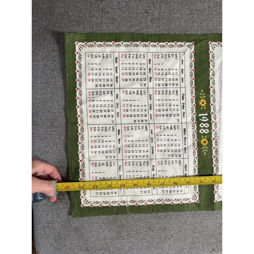 Vintage Linen 1988 German Folk Art Kitchen Calendar Tea Towel Piepmats Dessin